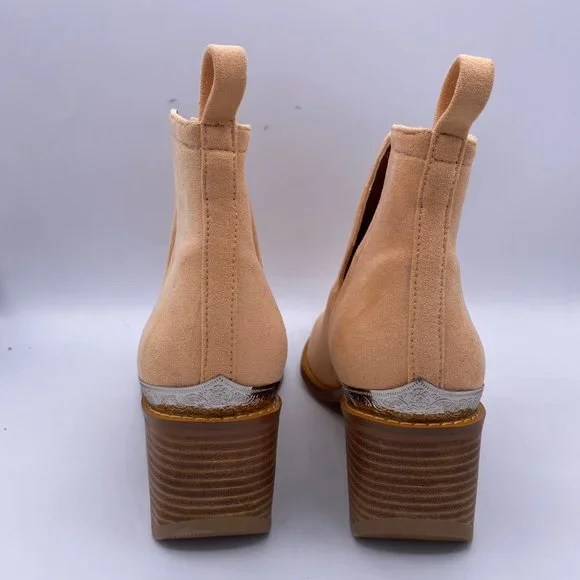 YDN Ankle Booties Low Heel Faux Suede Stacked Boot - Picture 7 of 10